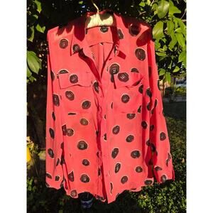 Record print sheer hot pink blouse